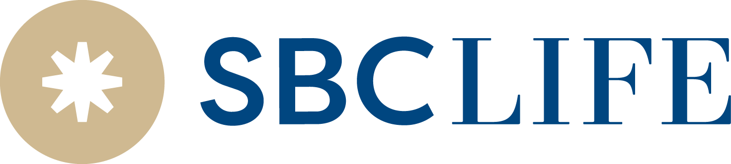 Logo for SBC Life with a stylized asterisk inside a beige circle and the words "SBC LIFE" in dark blue.
