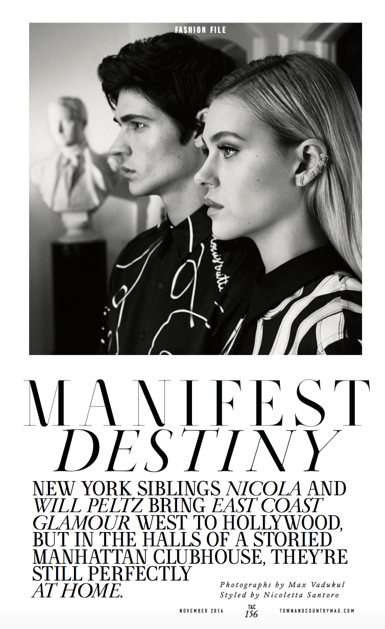 Black and white photo of two young adults, a man and a woman, standing in profile with serious expressions. The man has dark, short hair, and the woman has long, blonde hair and multiple earrings.