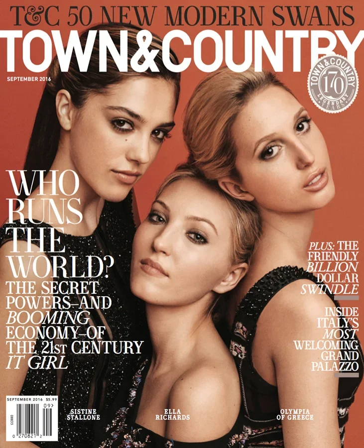 Cover of Town & Country magazine, September 2016, featuring three women with styled hair and makeup, posing together against a plain background.