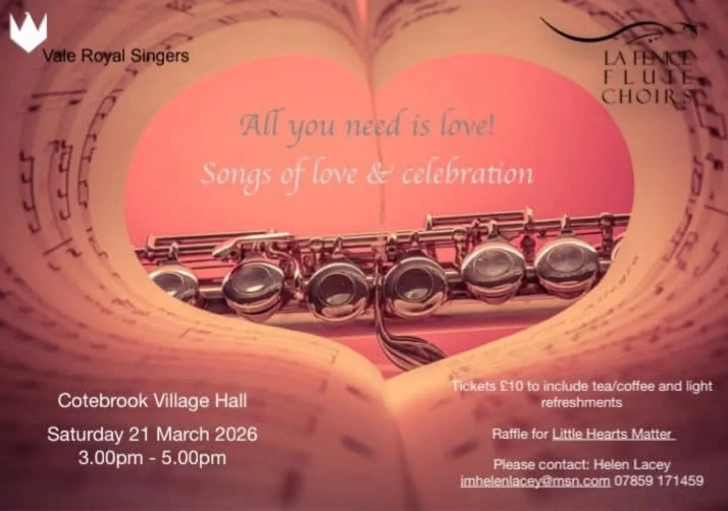 Two fantastic concerts in one day at Cotebrook Village Hall! 🎶

On Saturday 21st March we&rsquo;re spoiled for choice&hellip;
In the afternoon, enjoy beautiful music with La Fenice Flute Choir and friends in &ldquo;All You Need Is Love &ndash; Songs