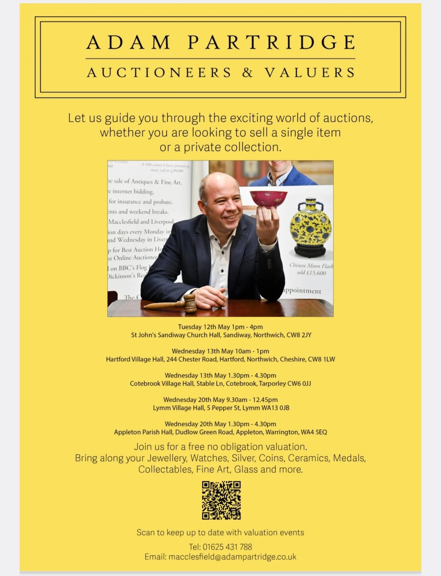 Free valuation day at Cotebrook Village Hall
13th May 13:30 - 16:30
