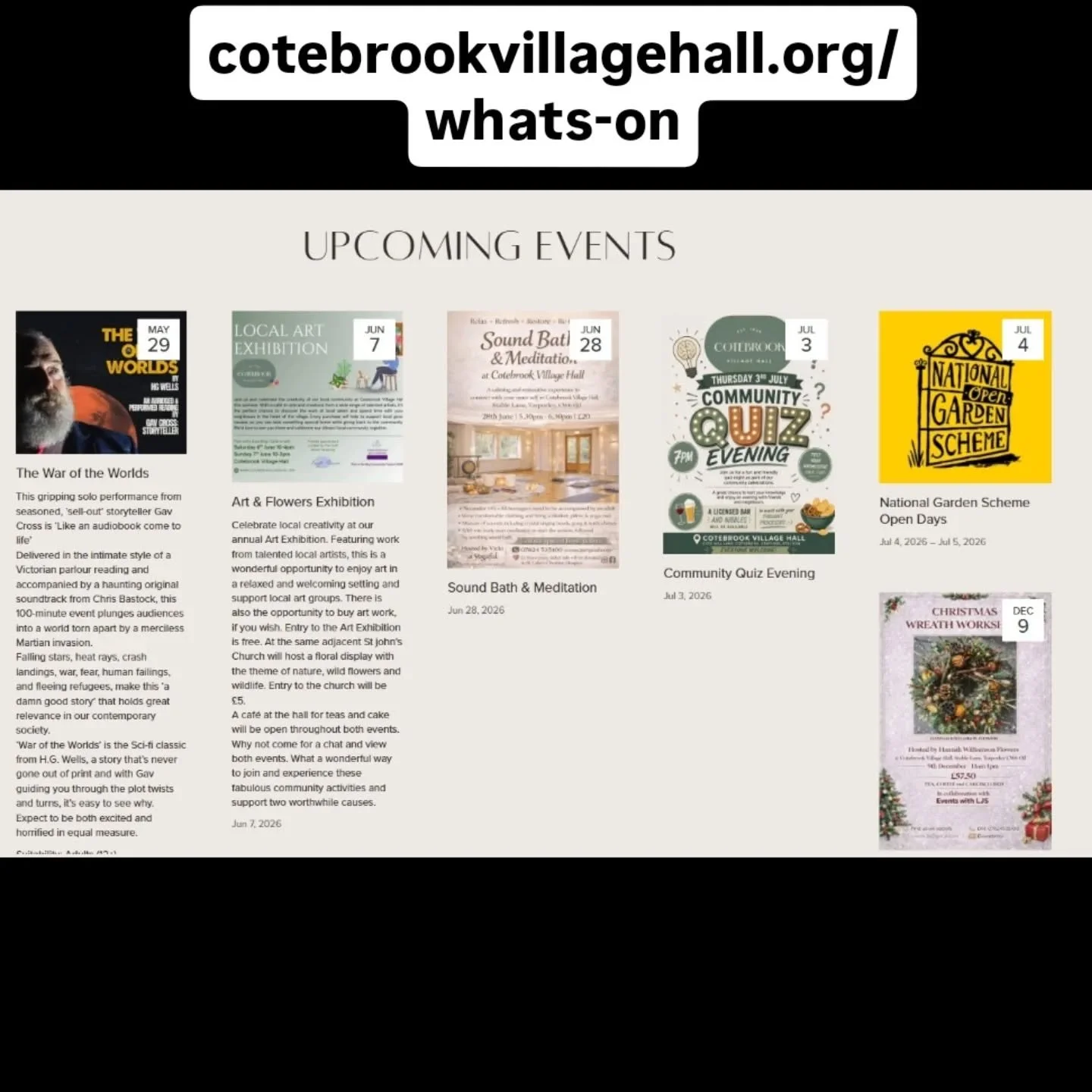 ✨ We&rsquo;ve made it easier to keep up with what&rsquo;s happening!
Our new Upcoming Events section is now live &mdash; packed with workshops, exhibitions, music, community events and more.

Take a look, see what&rsquo;s coming up, and save the date