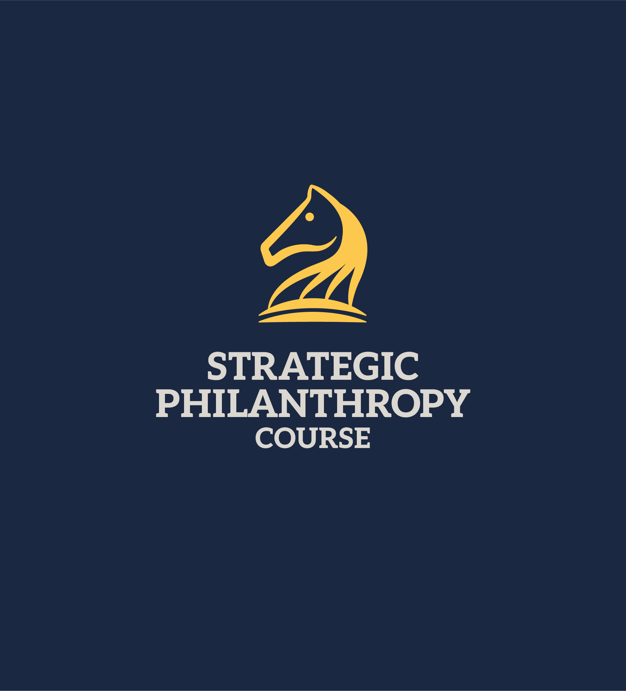 Cover slide featuring a gold and navy logo of a stylized lion's head and text that reads 'Strategic Philanthropy Course'.