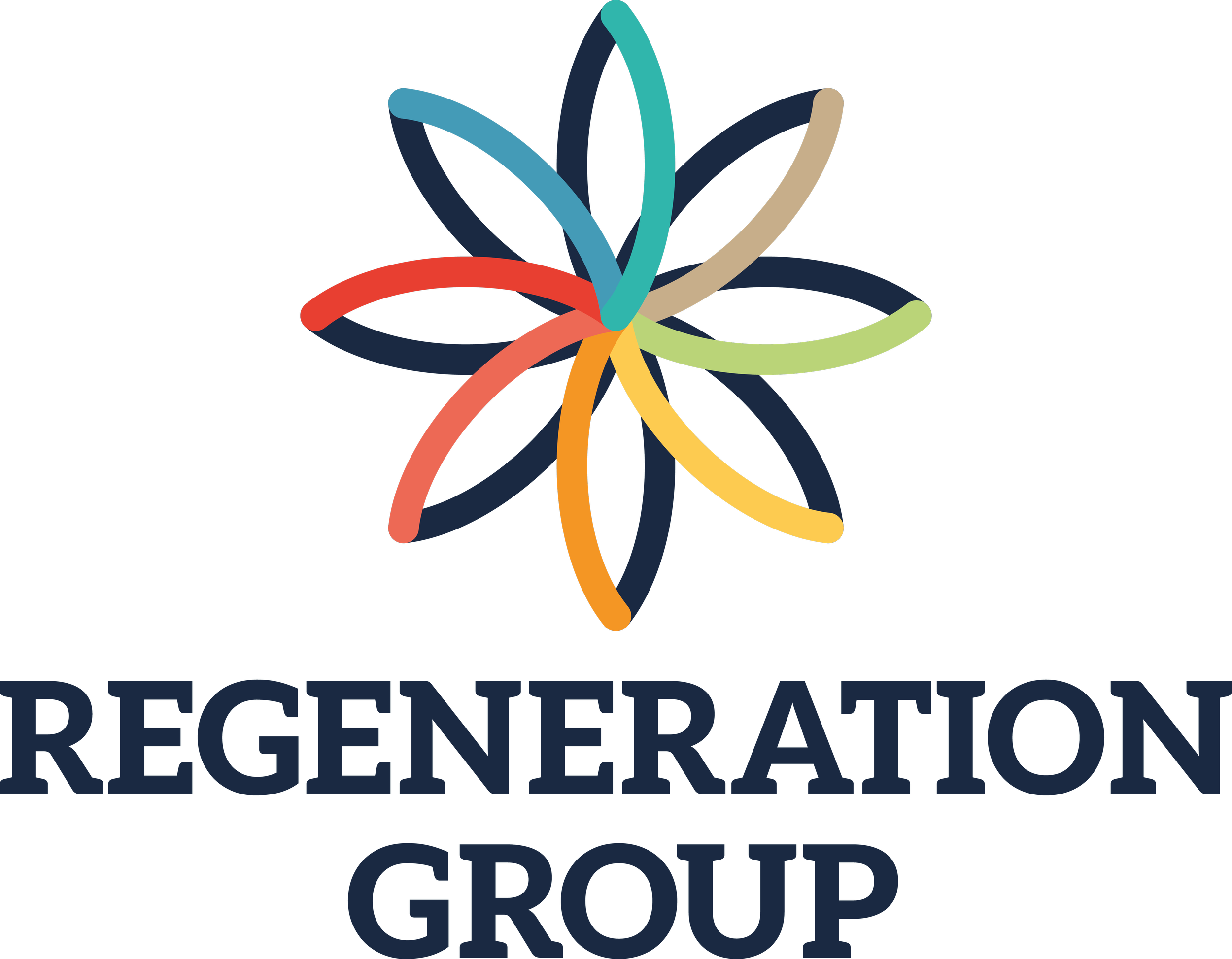 A colorful abstract logo resembling intertwined loops in red, orange, yellow, green, blue, and navy with the text 'PETERSON REGENERATION GROUP' below.