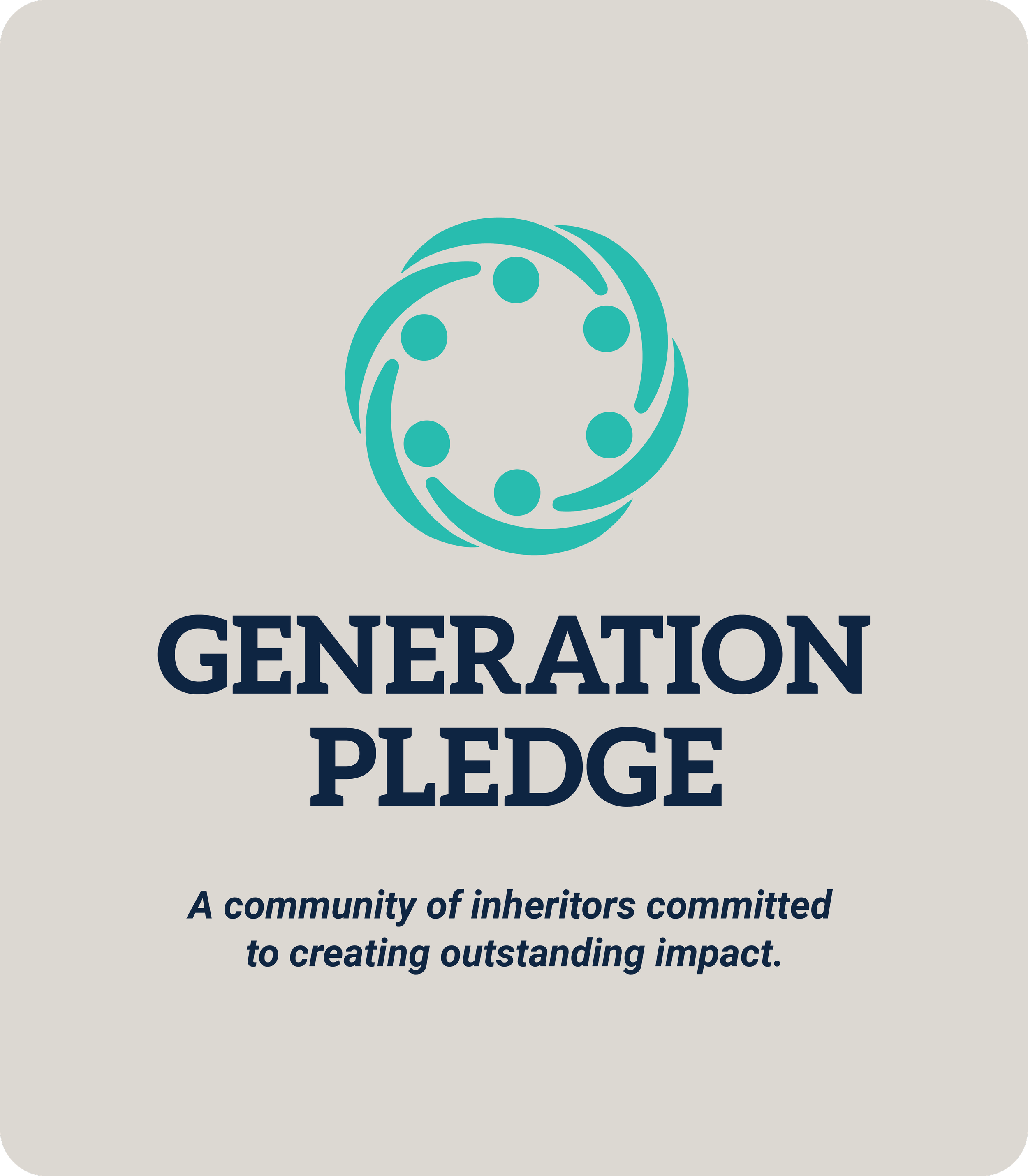 A logo featuring a circular design with six dots and curved lines, accompanied by the text 'CENTER FOR GENERATION PEACE' and a tagline below that reads 'A community of inheritors committed to creating outstanding impact.'