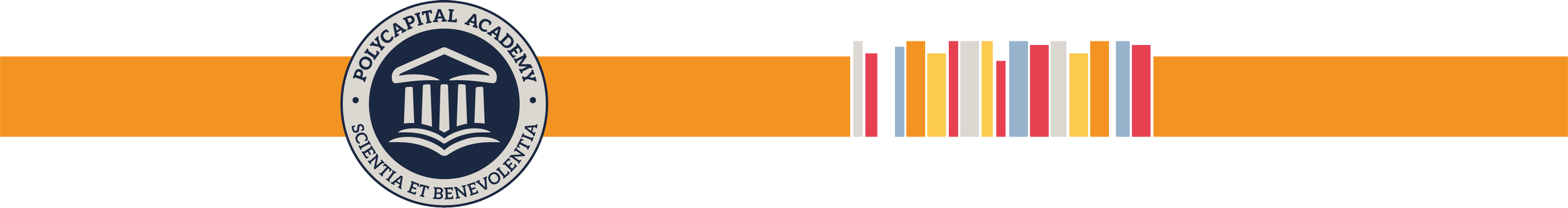 Polycapital Academy logo with books on an orange and black background.