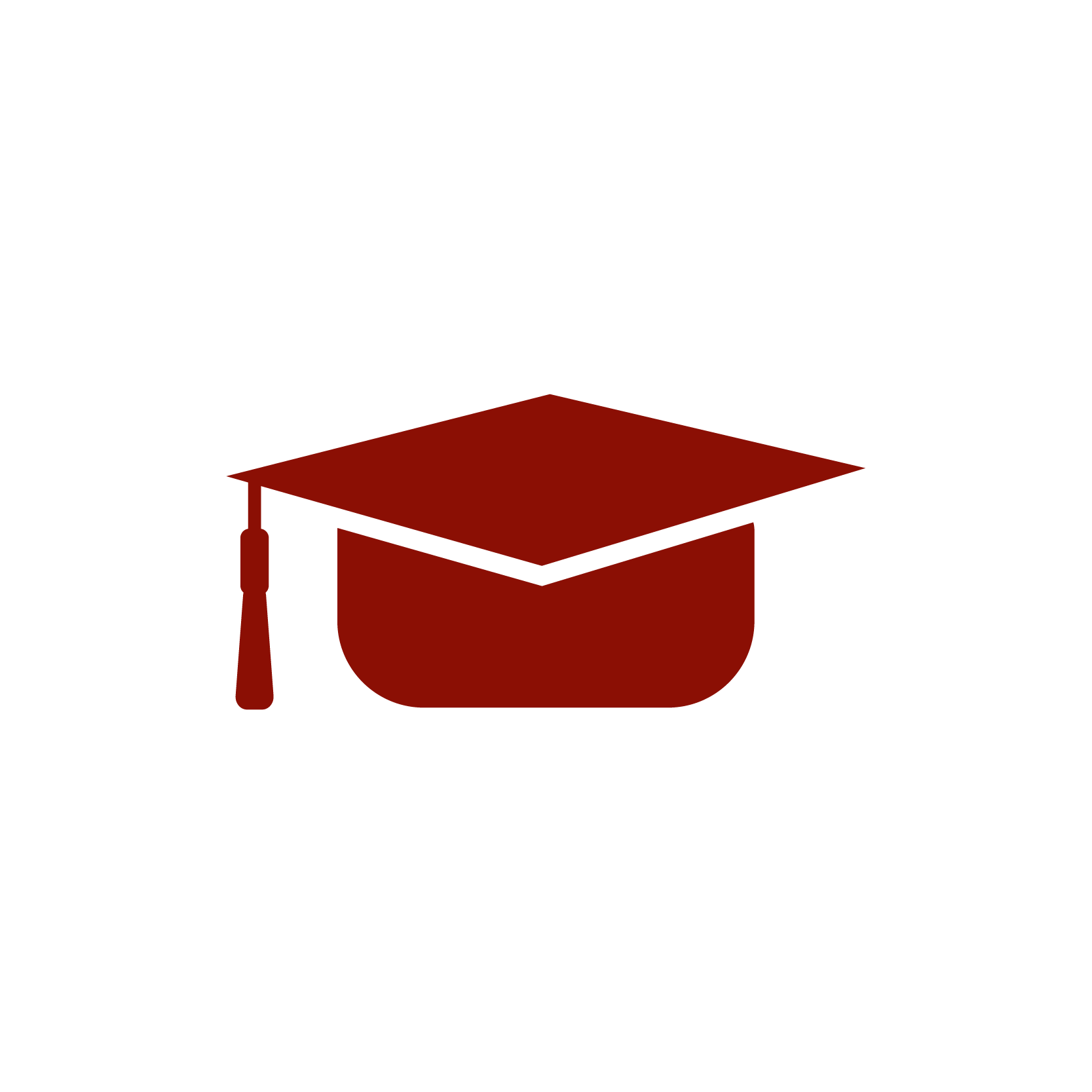 Red graduation cap icon with tassel on a white background.