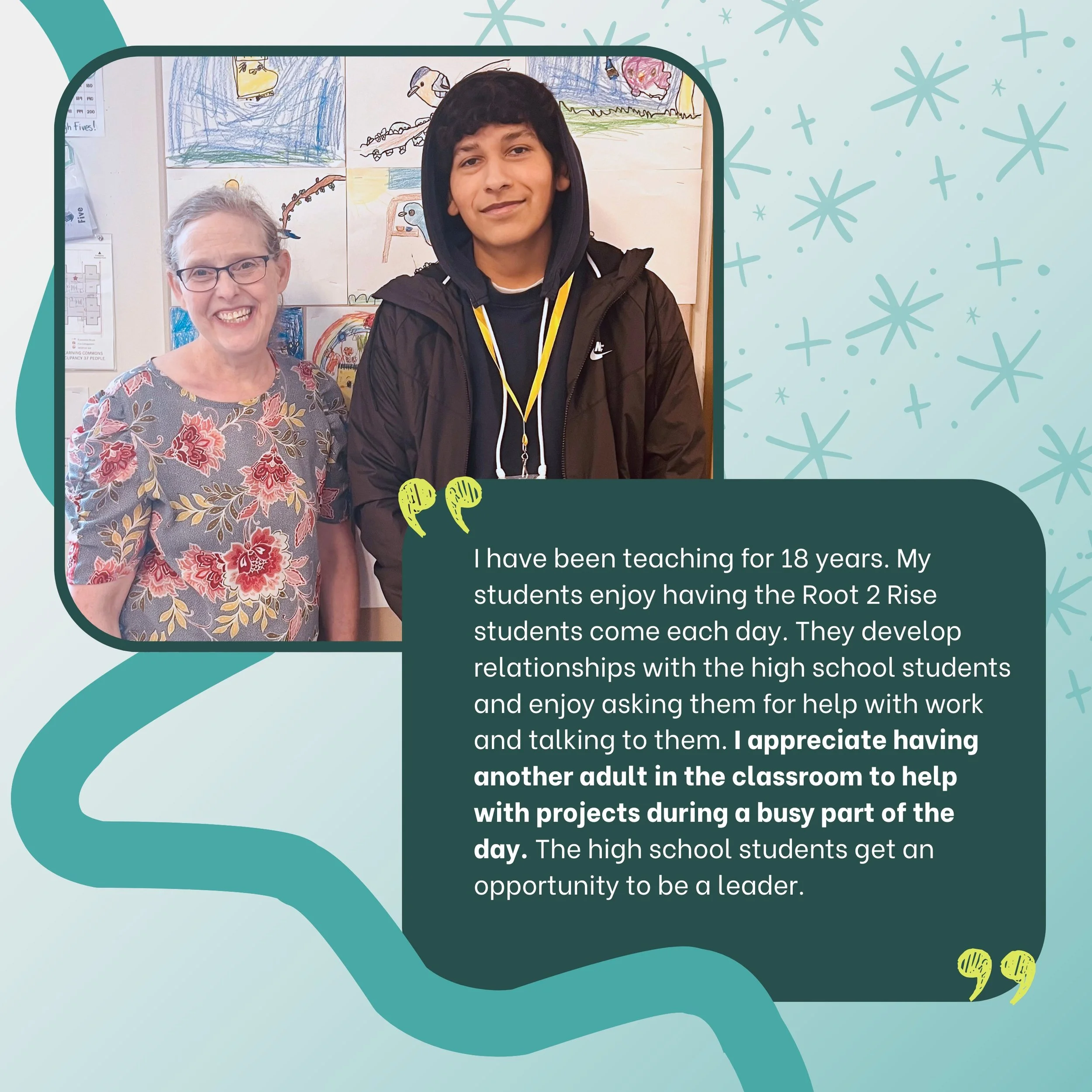 Fairview Elementary first grade teacher Keri Pierce has welcomed Root 2 Rise Tutor-Mentors into her first-grade classroom for three years running. This year she's been working with the amazing Mauro! Here is what Keri has to say about the program's i