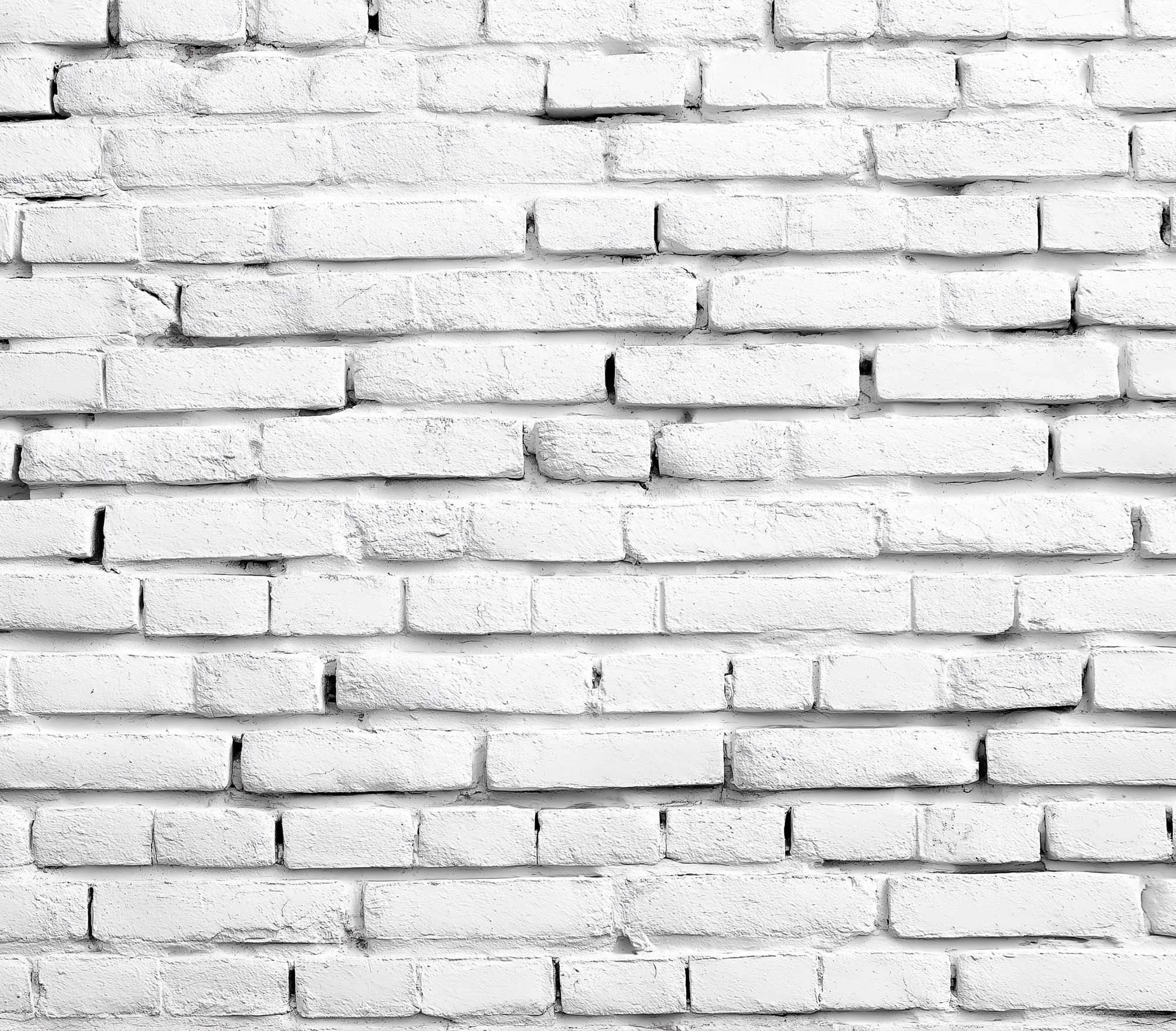 White painted brick wall with visible texture and mortar lines.