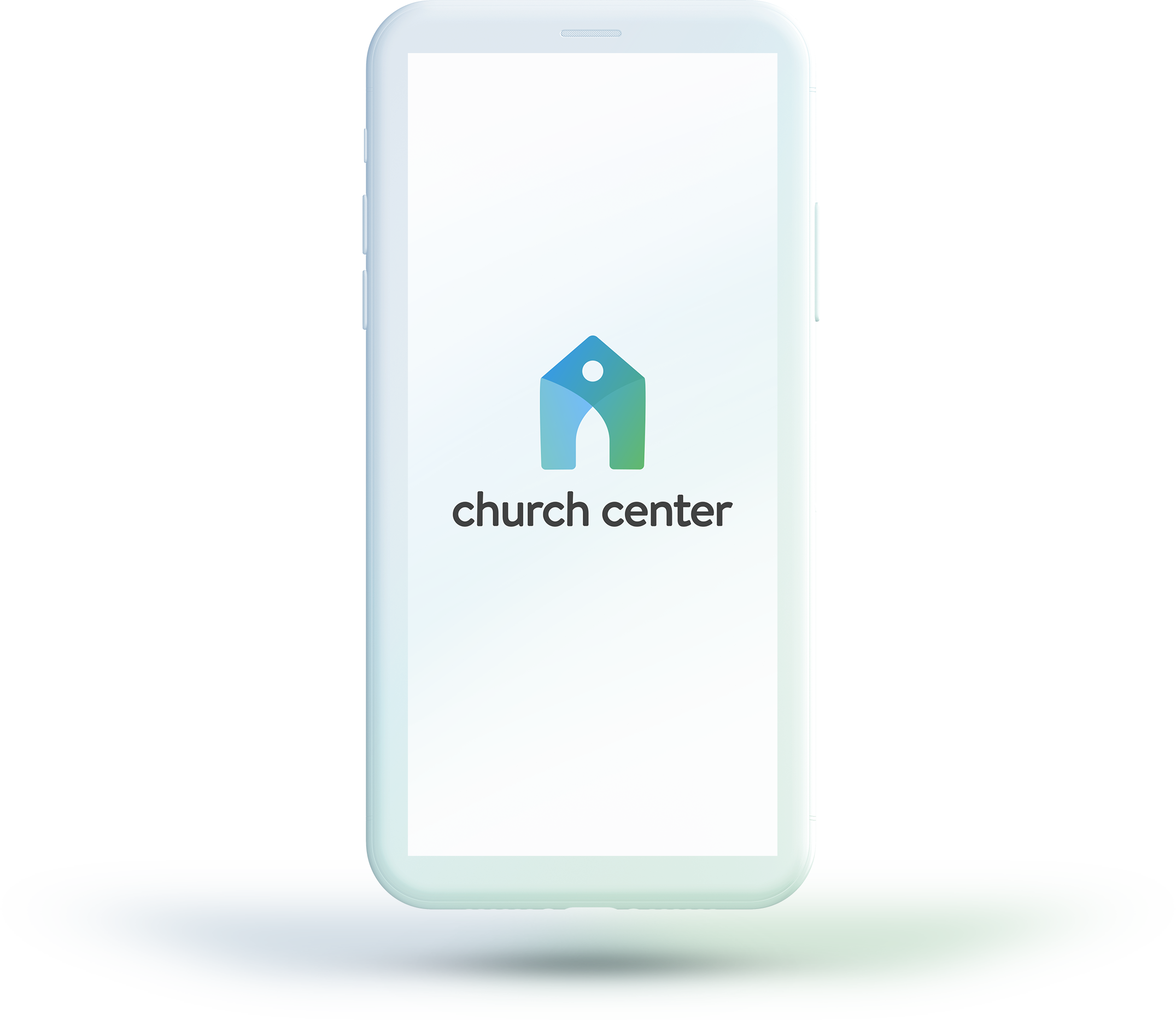 Smartphone displaying the logo of Church Center, an app for church community engagement.