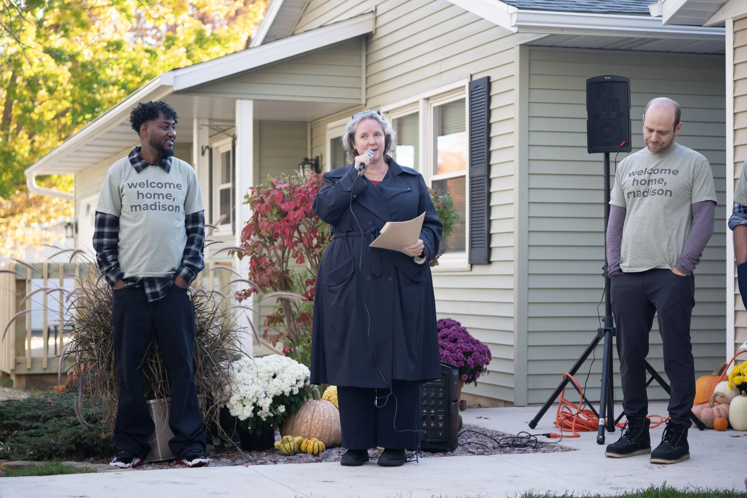 Mayor Satya Rhodes-Conway delivering speech about Madison housing