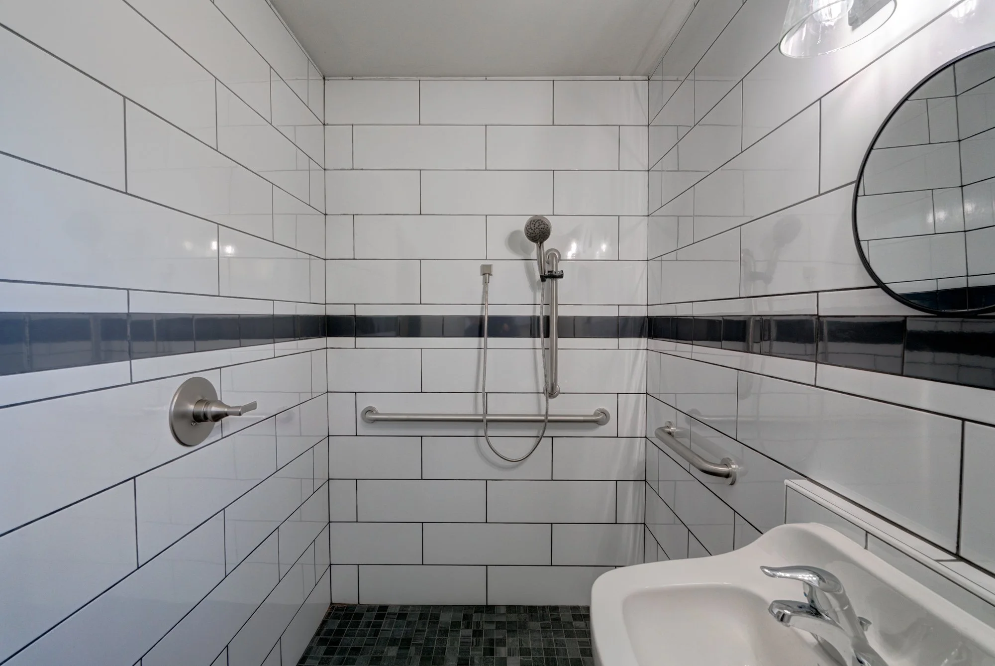 Contrasting tile creates sightline for visually impaired residents 
