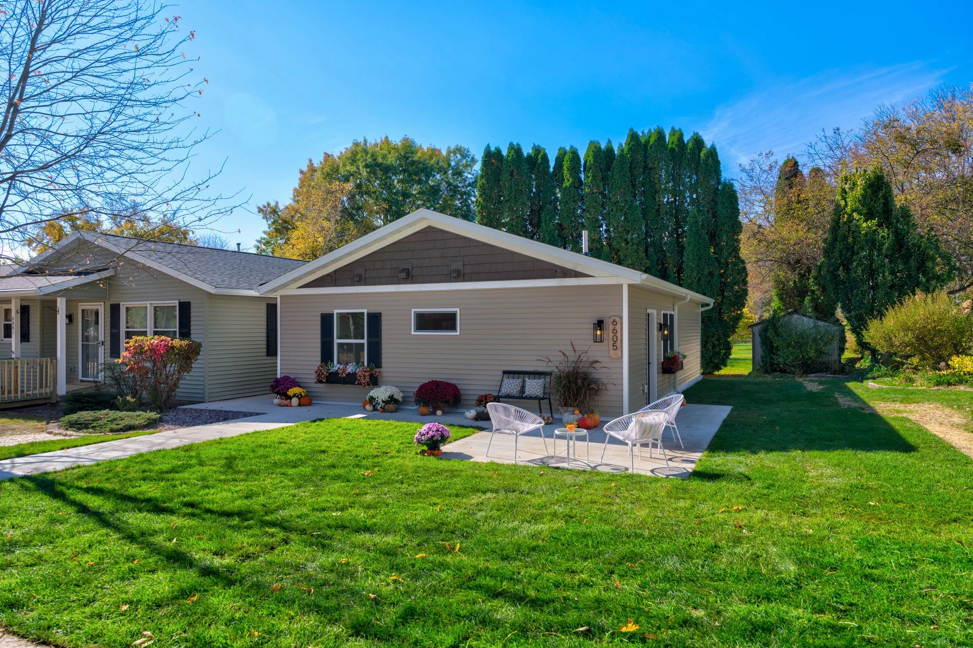 Easy-care exterior materials designed to minimize maintenance and support accessible, independent living