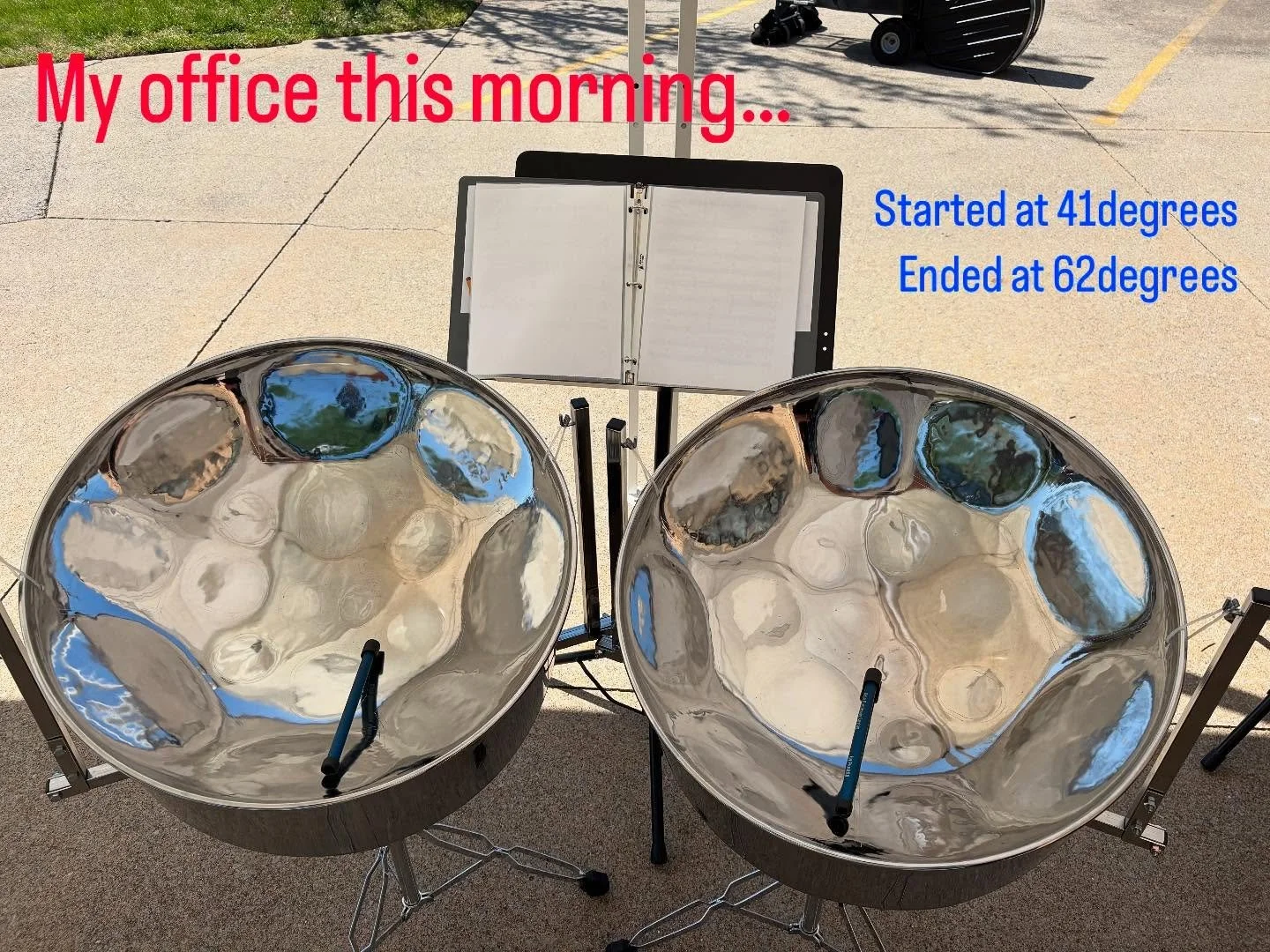 Great early morning Palm Sunday Pan gig! Cold at load in and perfect by load out! Always great to meet and play with new pan friends #steelpan #steeldrum #steelband #churchmusic #gigday #palmsunday🌿⛪️