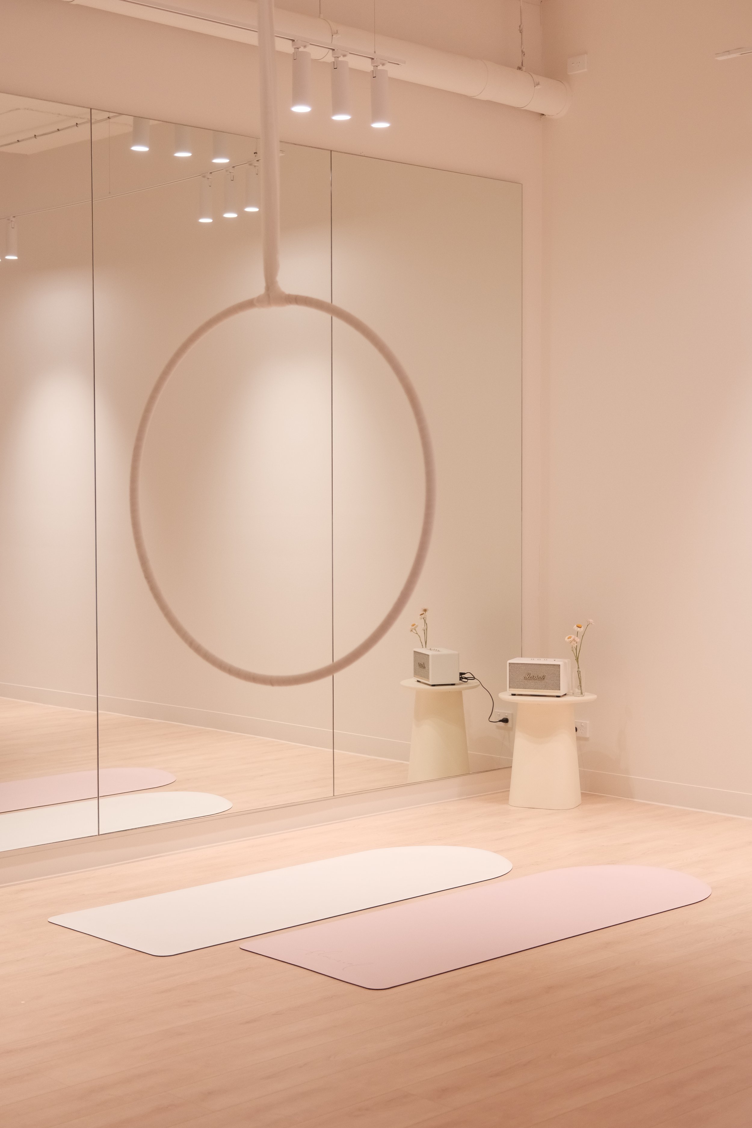 Minimal Korean-style aerial studio in Melbourne CBD for classes and self-practice.