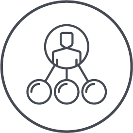 A diagram showing a single person at the top connected to three circles below, representing a hierarchy or organizational chart.