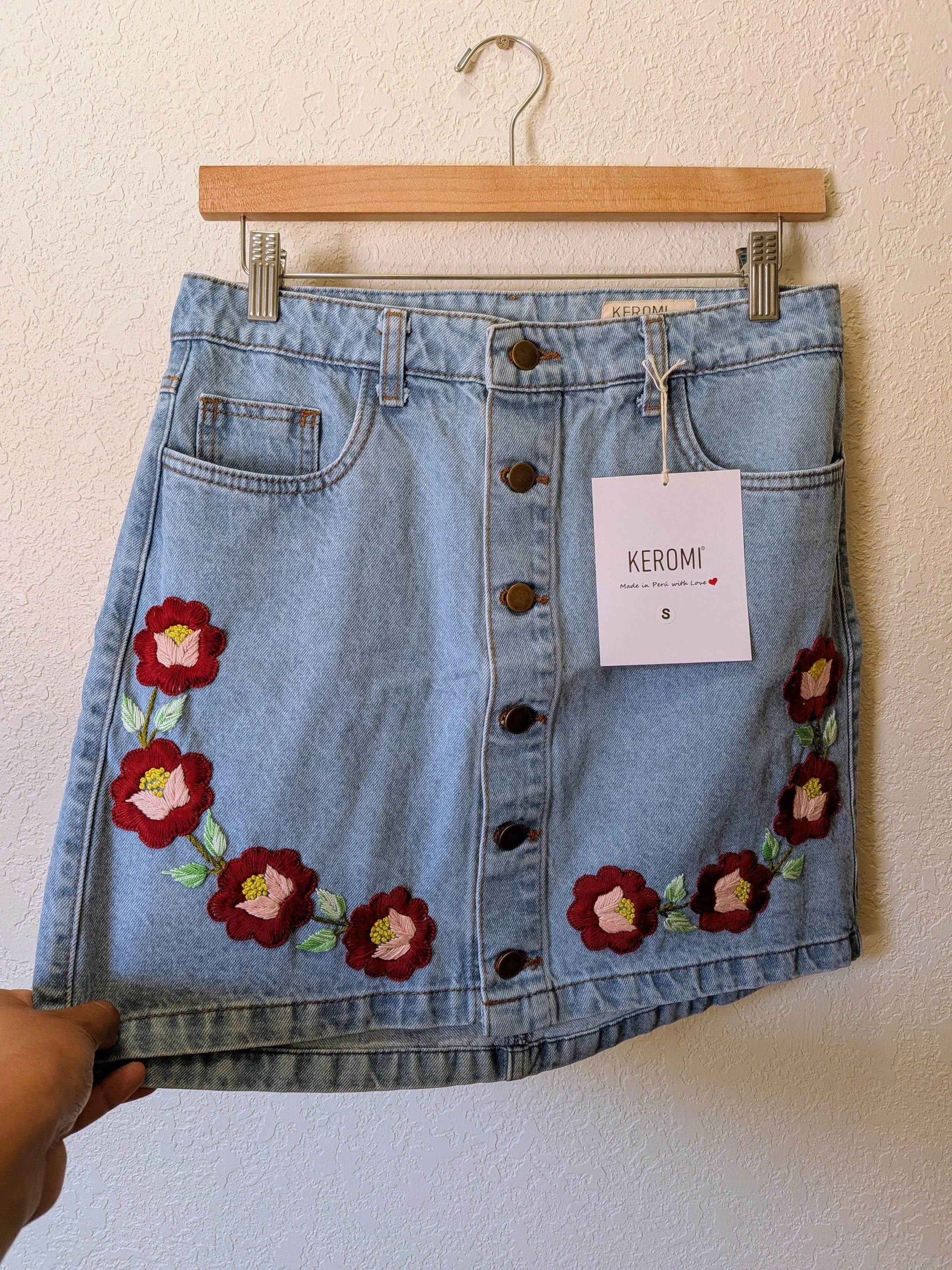 Hand-Embroidered Skirt - Wine Flower Design - (Small)
