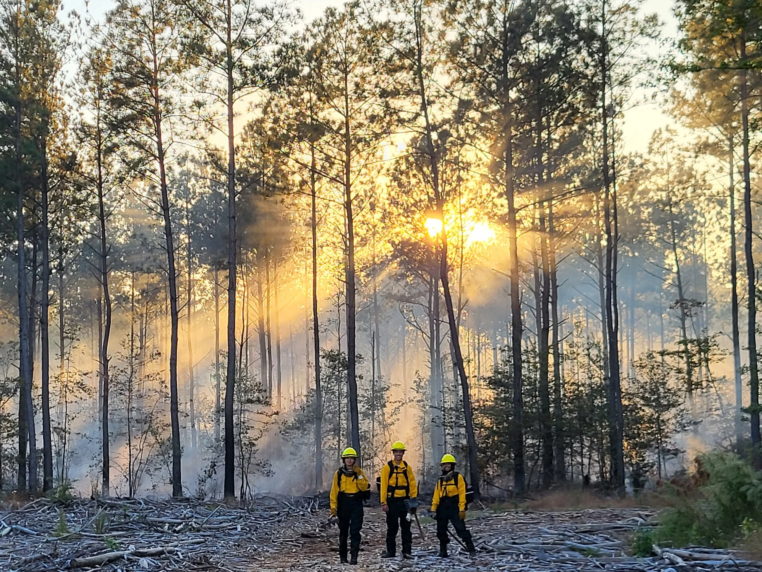 Three firefighters on a prescribed burn on the Eastern Shore