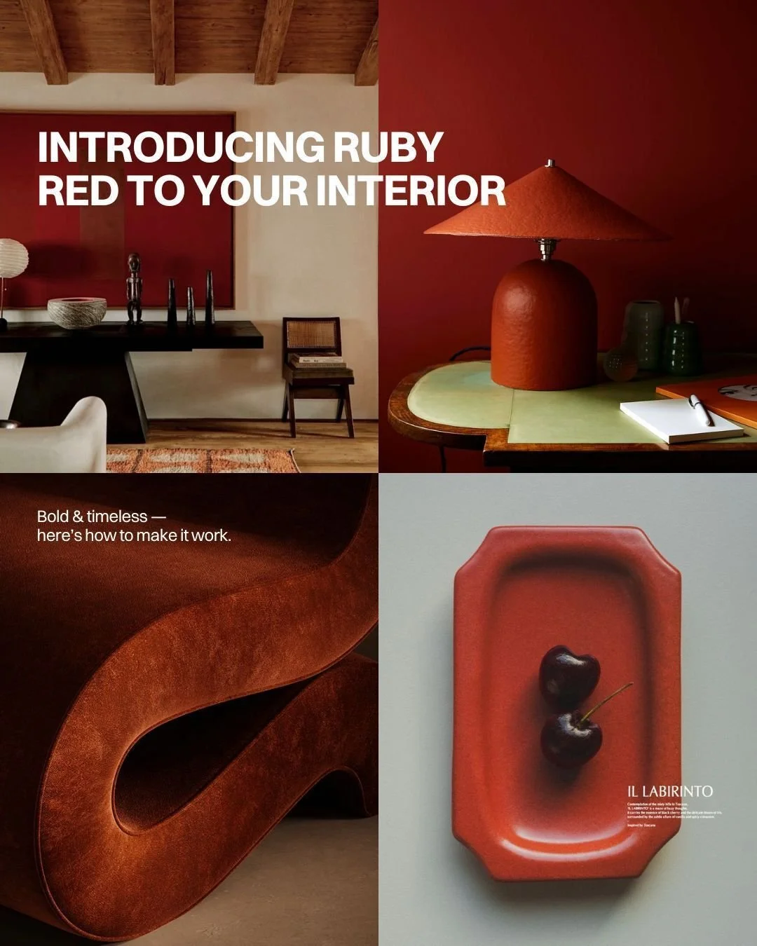 Introducing Ruby Red to your interior 🧨 One of my absolute favorite colors due to its power to anchor a space and bring personality to even the calmest interiors. It&rsquo;s a color that really grabs the attention &mdash; whether it&rsquo;s a focal 