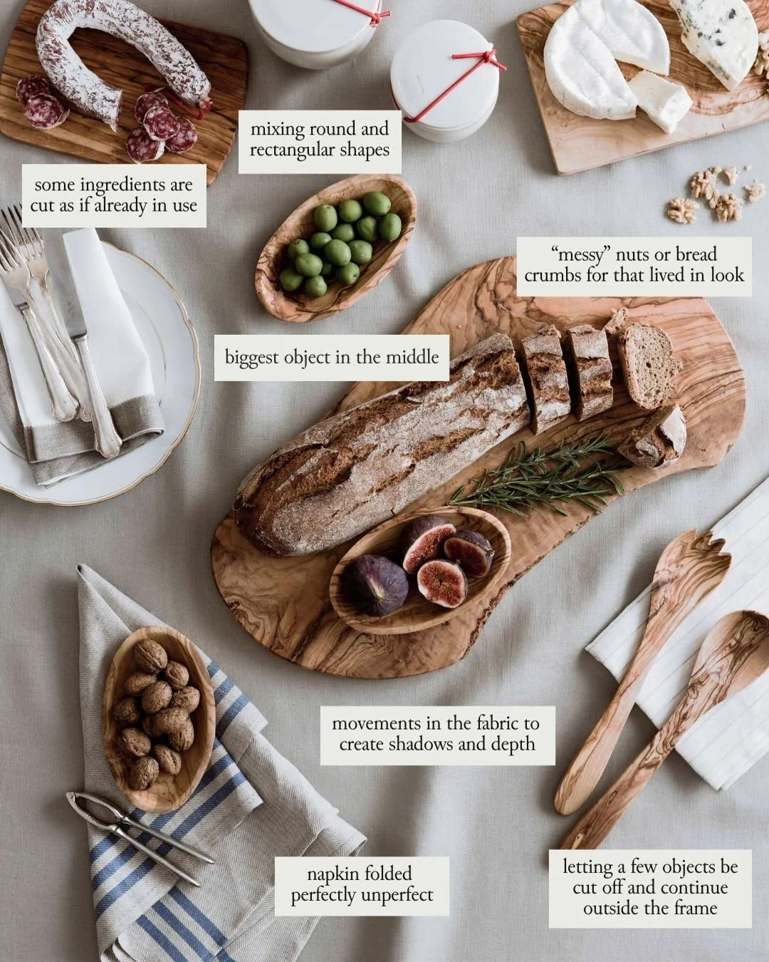 When styling food flatlays like this one for @urbanara, I try to think less about perfection and more about balance and rhythm. A little bit messy but not too much. 

A few things I keep in mind:
🌲 The biggest element anchors the centre
🌲 Round and