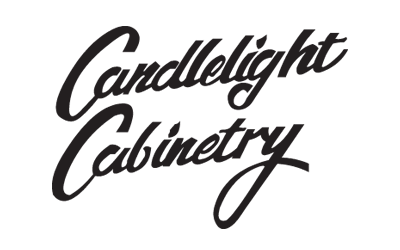 Text that reads 'Candlelight Cabinetry' in a scripted font against a black background.