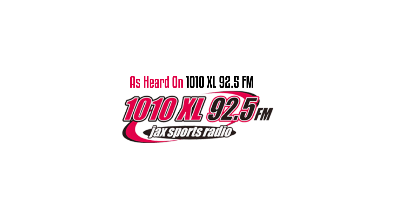 Logo of a sports radio station with frequencies 1010 XL and 92.5 FM, including the station name 'jax sports radio' in stylized text.
