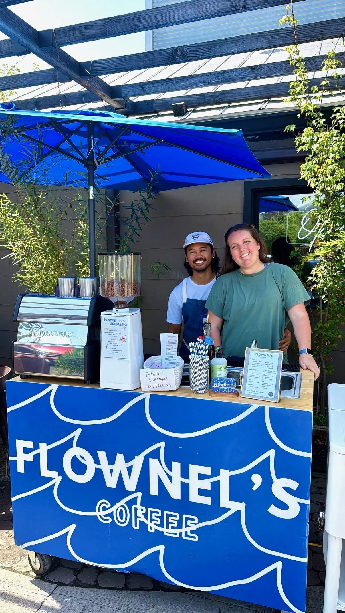 Casey Flow and Jacob Coronel, owners of Flownel's Coffee Cart, a Nashville based mobile coffee and espresso catering company. Setup for weekend pop-ups at The Greenhouse Bar Nashville every Saturday and Sunday from 9am - 2pm.