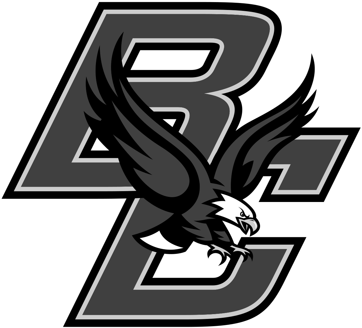 Black and gray logo featuring a stylized eagle with outspread wings, overlaid on a large letter B.