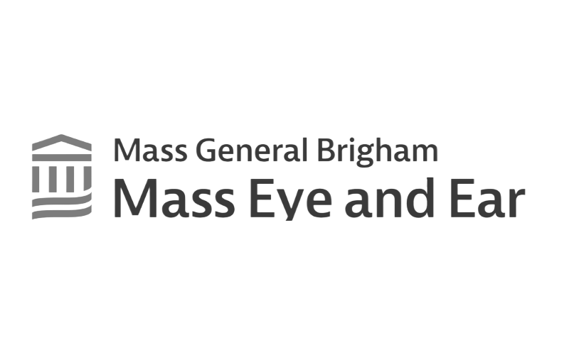 Logo for Mass General Brigham Mass Eye and Ear, depicting a simplified building with columns.