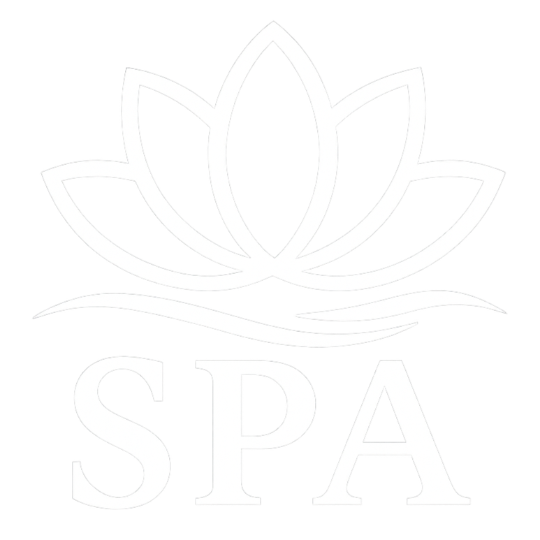White lotus flower logo with the word 'SPA' beneath on a black background.