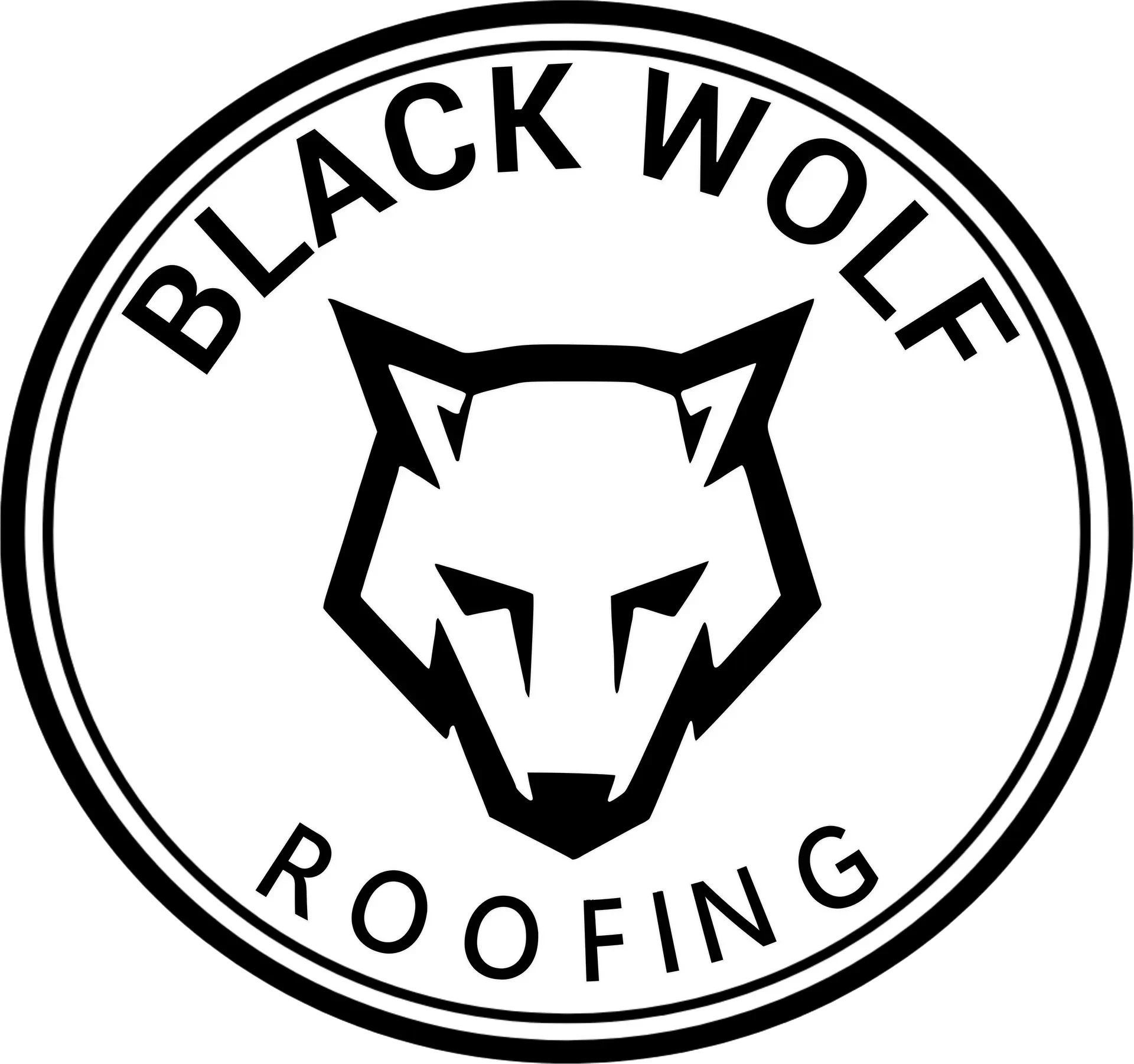 Black Wolf Roofing logo with a wolf's head in the center, encircled by the words "Black Wolf" at the top and "Roofing" at the bottom.