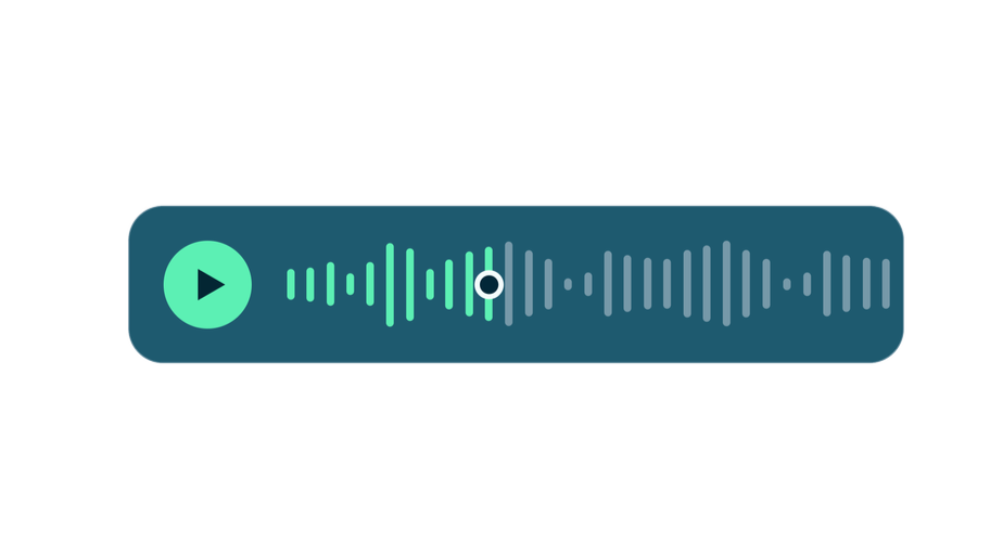 Audio player interface showing soundwave animation and play button — example of Talken AI receptionist’s voice response.