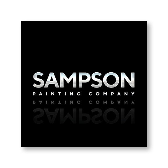 Logo for Sampson Painting Company with black background and white text