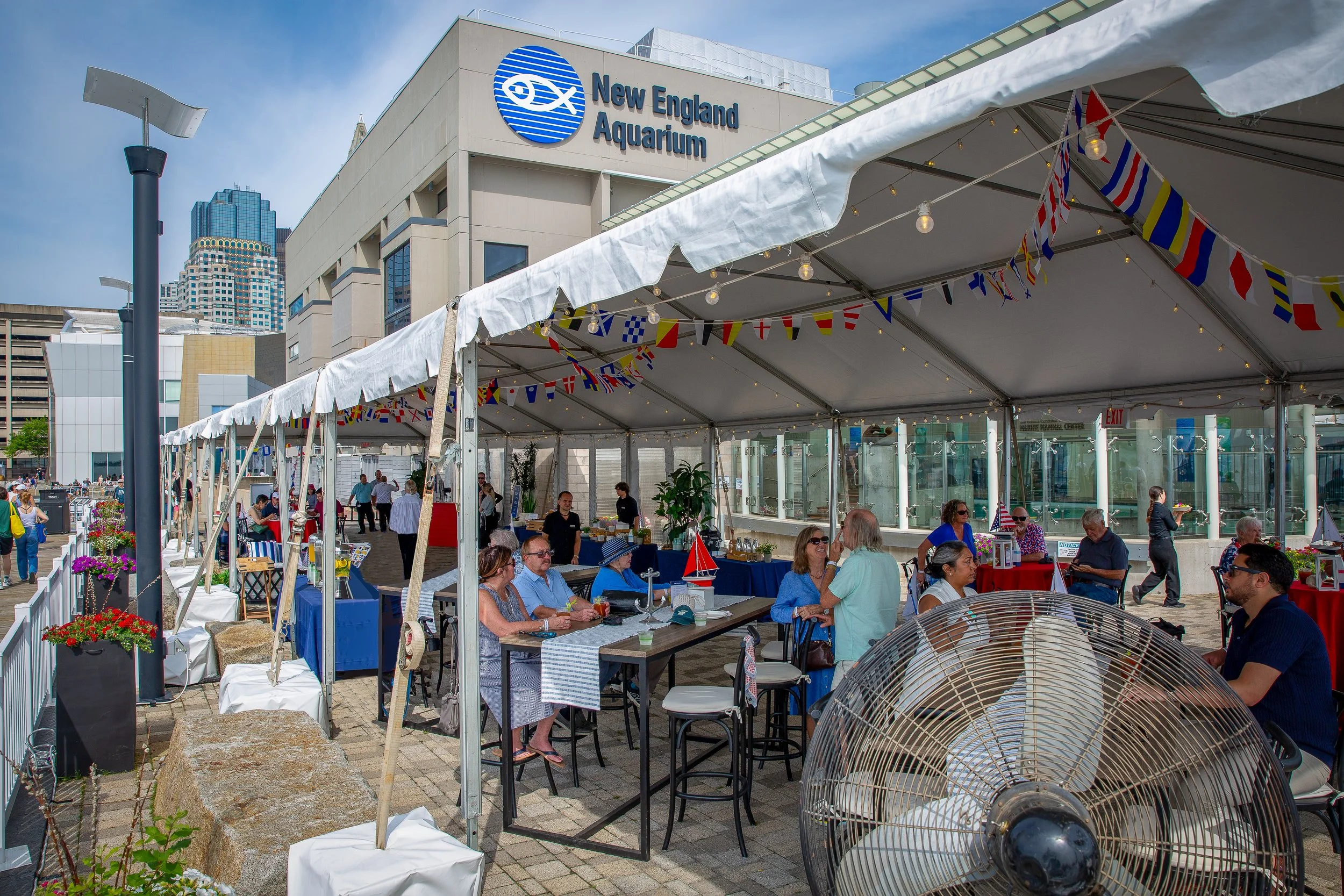 Guests attend a special event outside the New England Aquarium during Boston's Tall Ships celebration.
