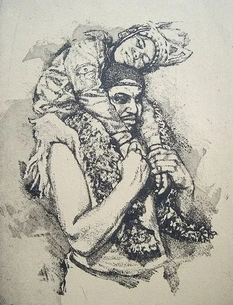 At Rest - Child on Man's Shoulders (ND) by Brent Malone, 11" x 15"