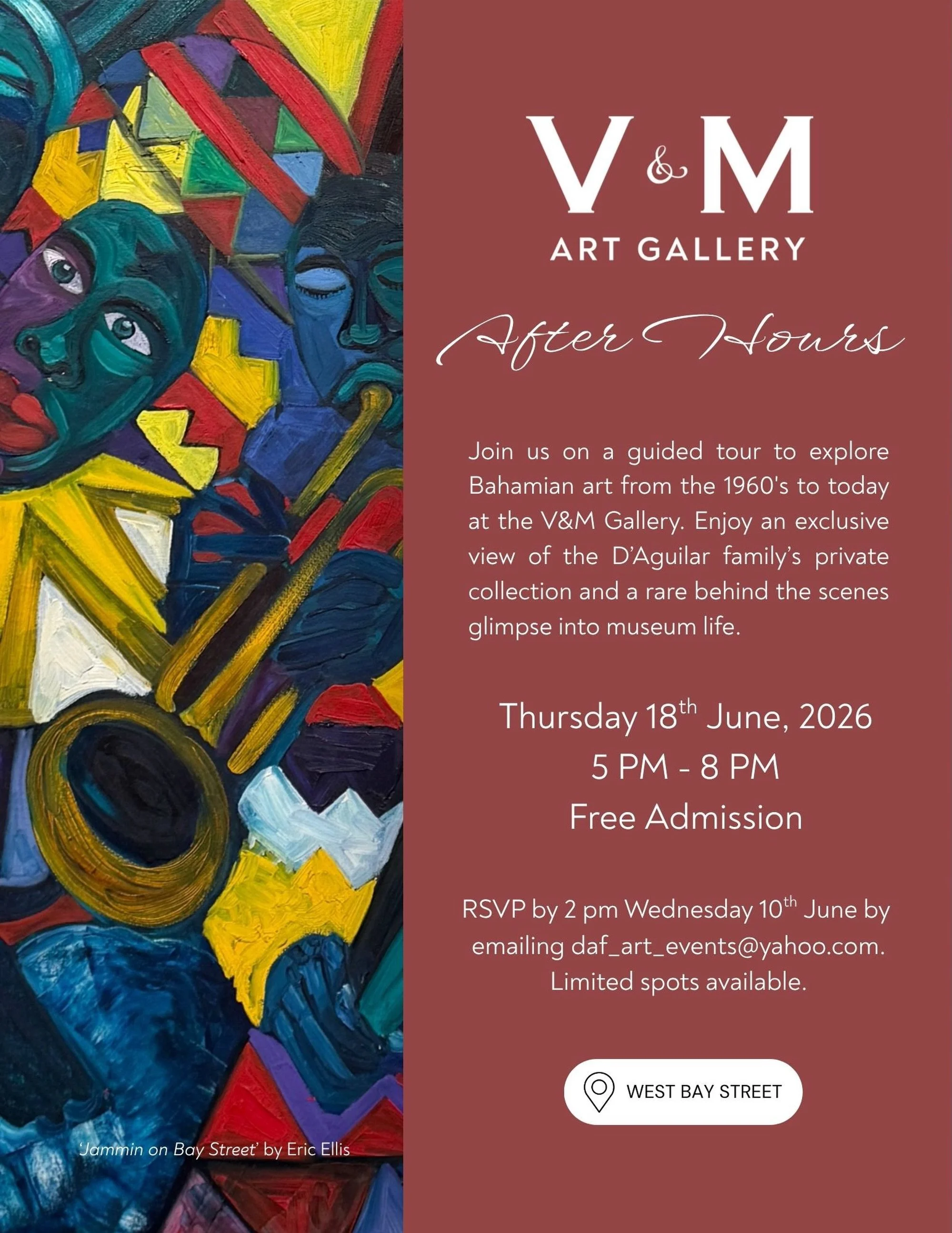 RSVP for the V&amp;M After Hours tour happening Thursday 18th June from 5 pm to 8 pm 🥂

We know it&rsquo;s not always easy to visit during our regular hours, especially when your work schedule overlaps with ours. To make the gallery more accessible 