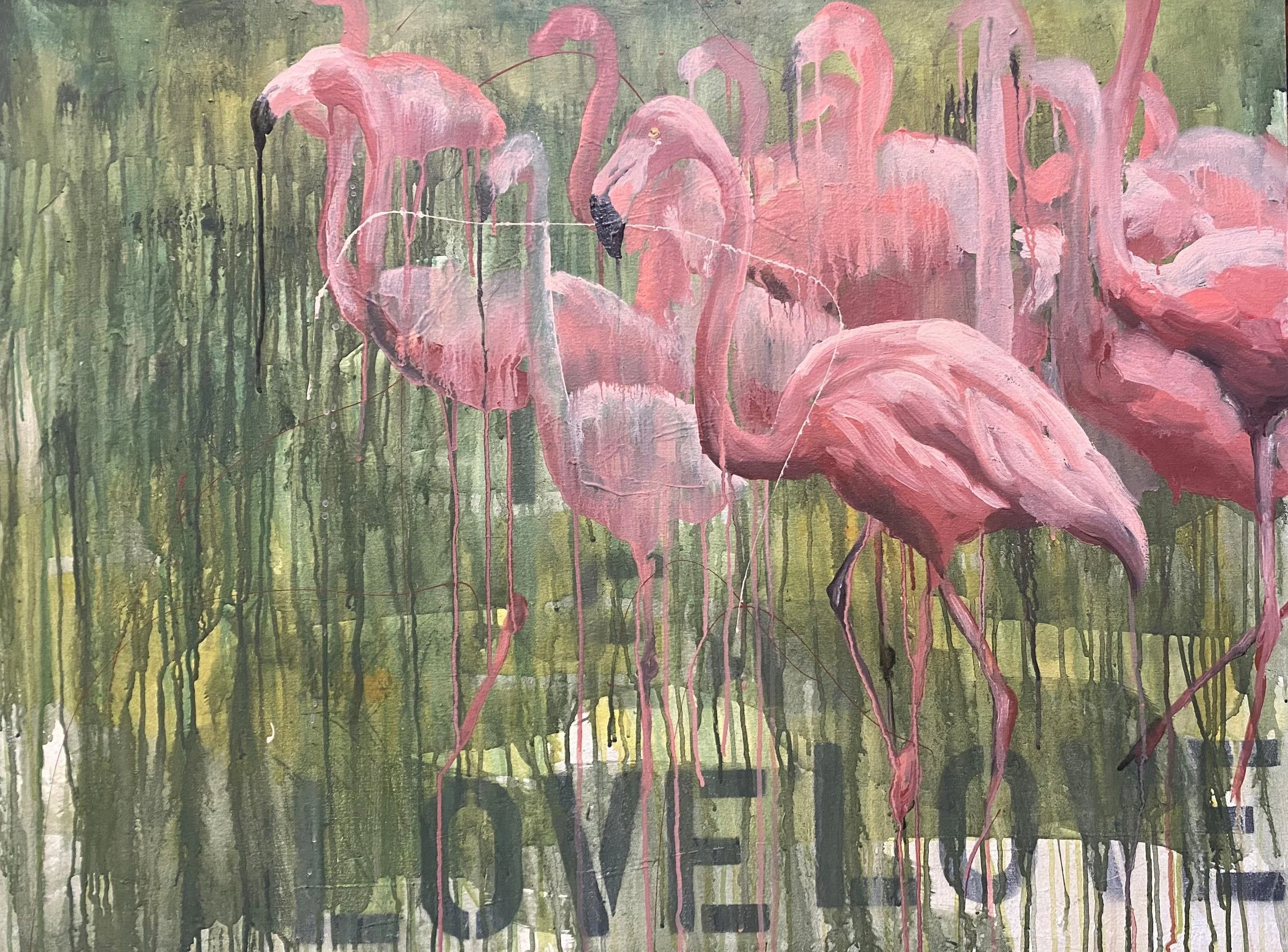 Flamingos I (2023) by Angelika Wallace-Whitfield, 41" x 31"
