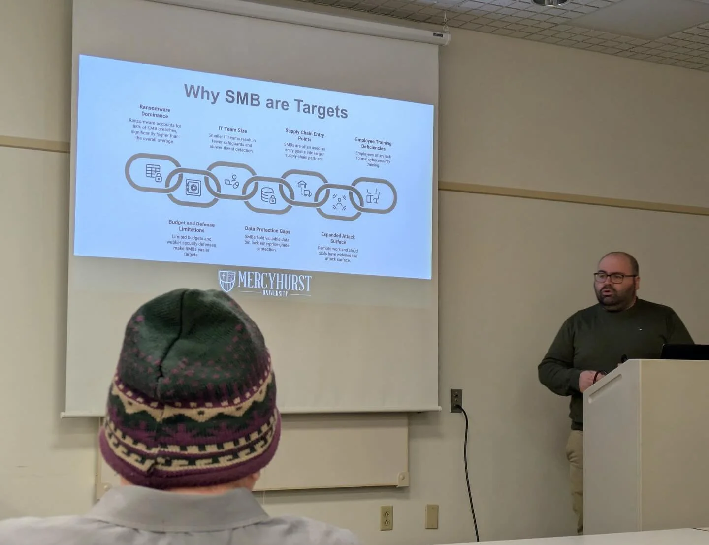 The Global Entrepreneurship Week wraps up this weekend! Dr. Mansour was in action at the Blasco Library on Nov. 19, explaining why small businesses are prime targets for hackers and highlighting simple steps owners can take to protect their data, the