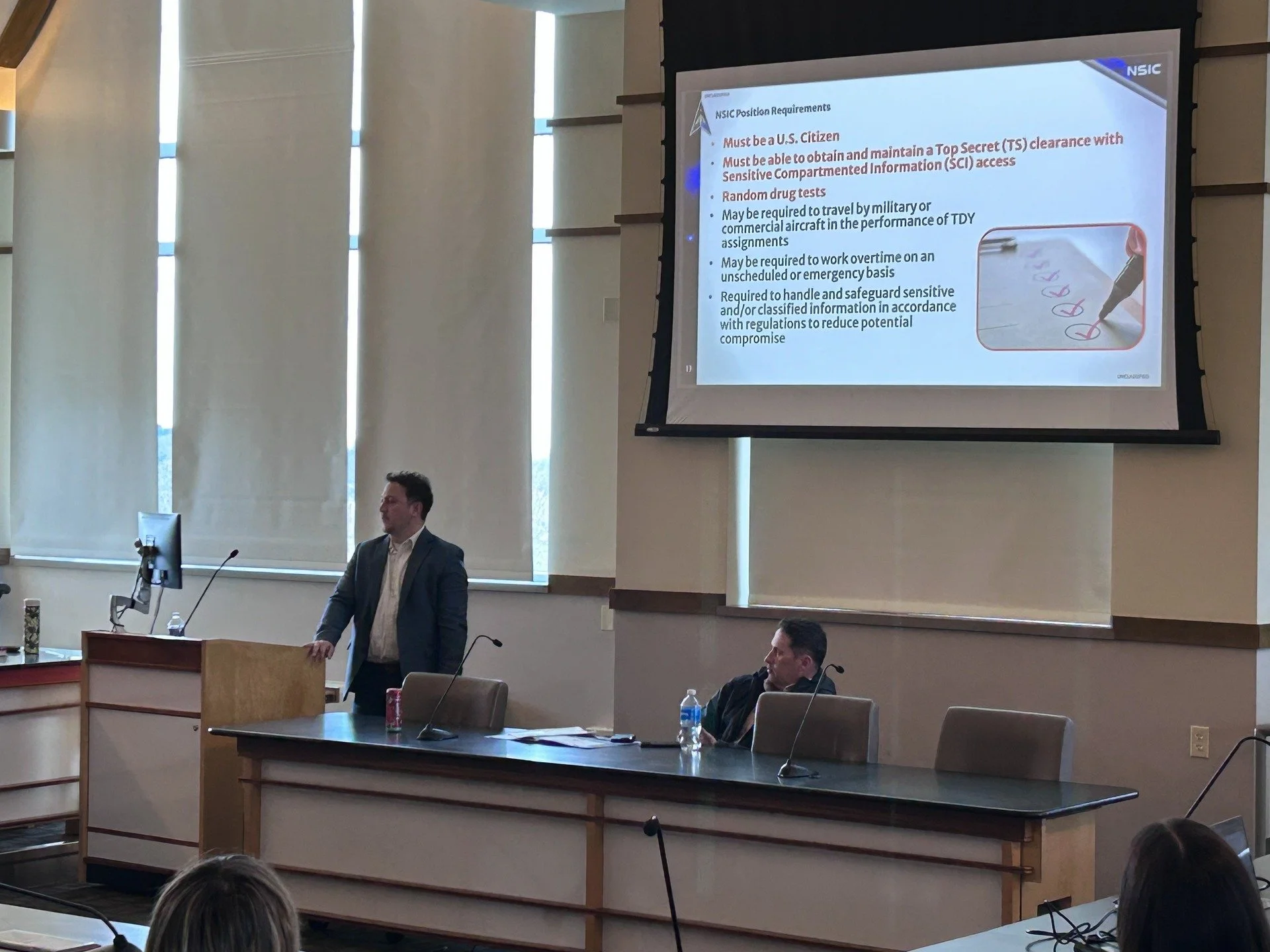NSIC visited us yesterday to talk with our students about job opportunities for both the government, and more specifically, Space Force. 

#mercyhurstuniversity 
#icgp #toinfinityandbeyond #space #FORCE #gov #jobs #upupup #tophat #bird
#intelligenced