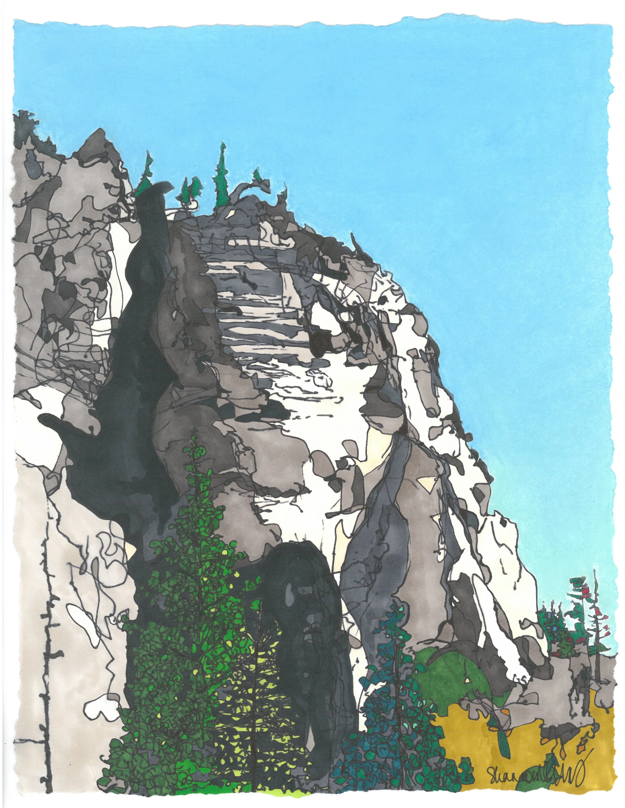 Lover's Leap, 2015, Ink and Charcoal Pastel on Paper, 9" x 12"