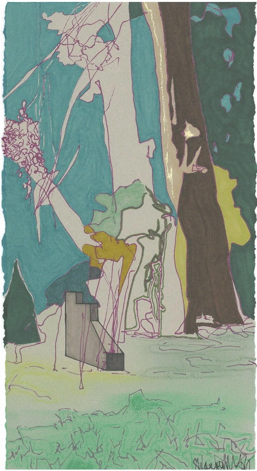 Coffee break, 2012, Ink and Charcoal Pastel on Paper, 7 ¾” x 11 ½”