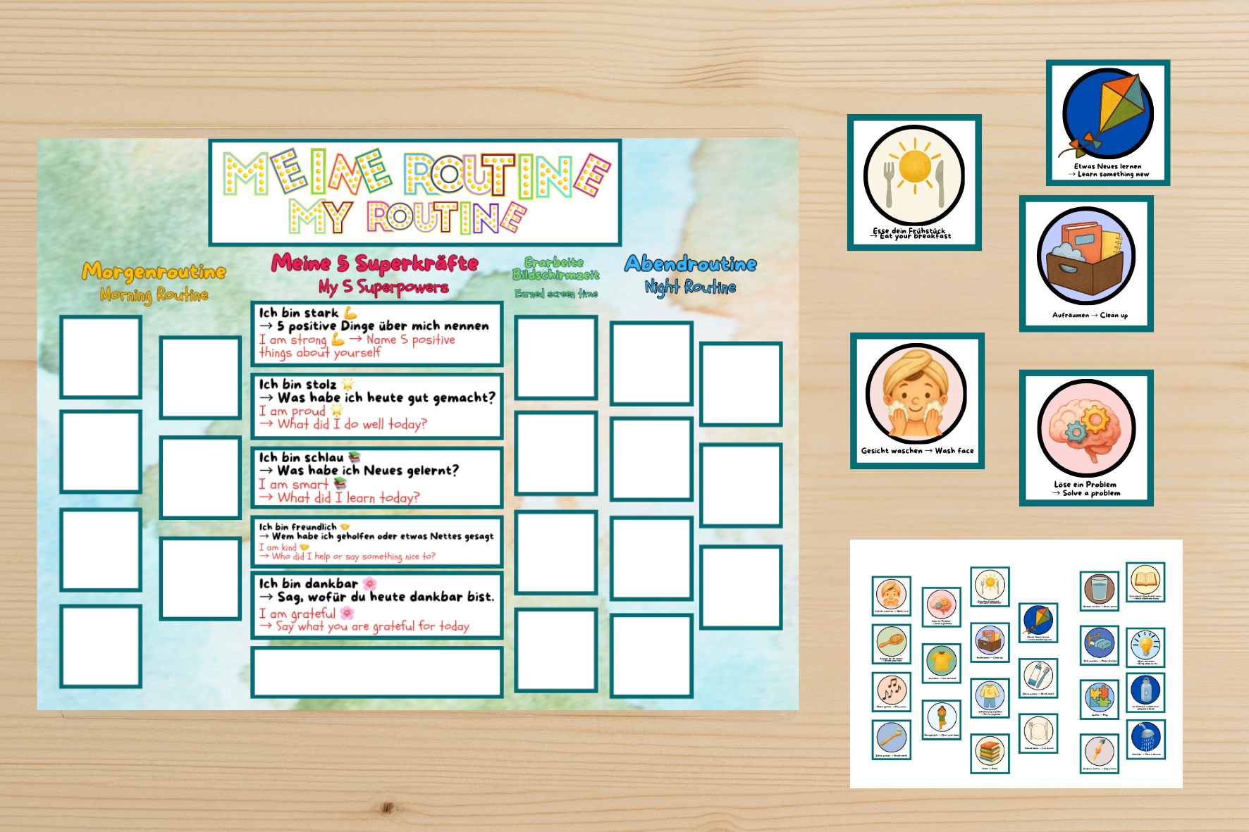 Routine-Kalender u. Homeschool Planner – Erster Schultag Karten | Montessori Printables | Deutsch u. Englisch