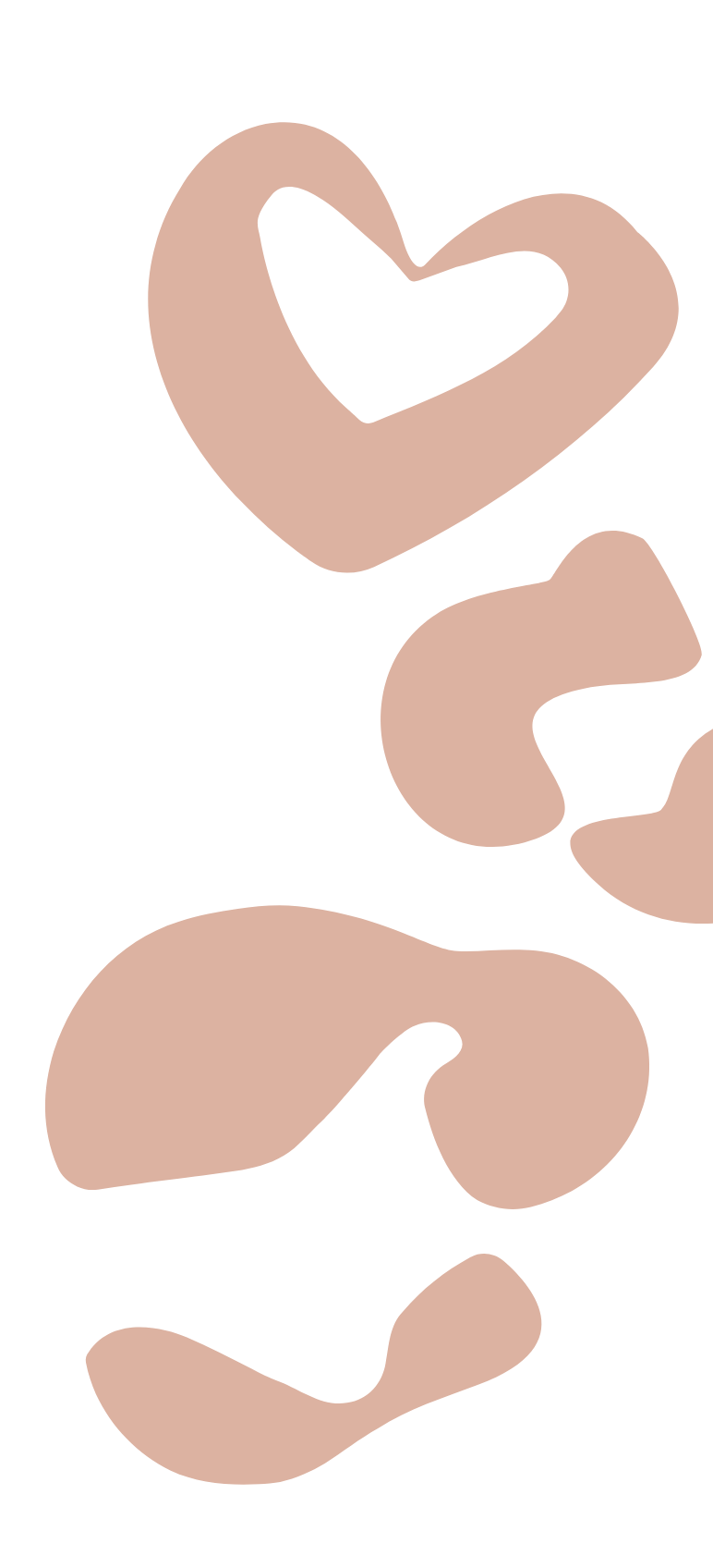 Stylized beige and black abstract hearts and shapes on a black background.