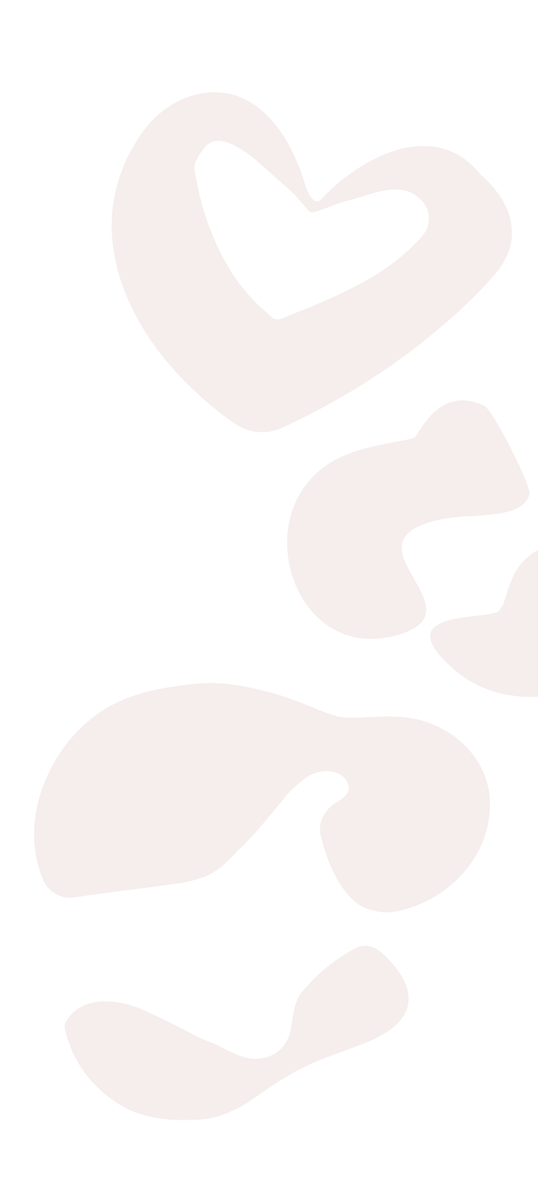Black background with large white abstract shapes resembling hearts and fluid forms.