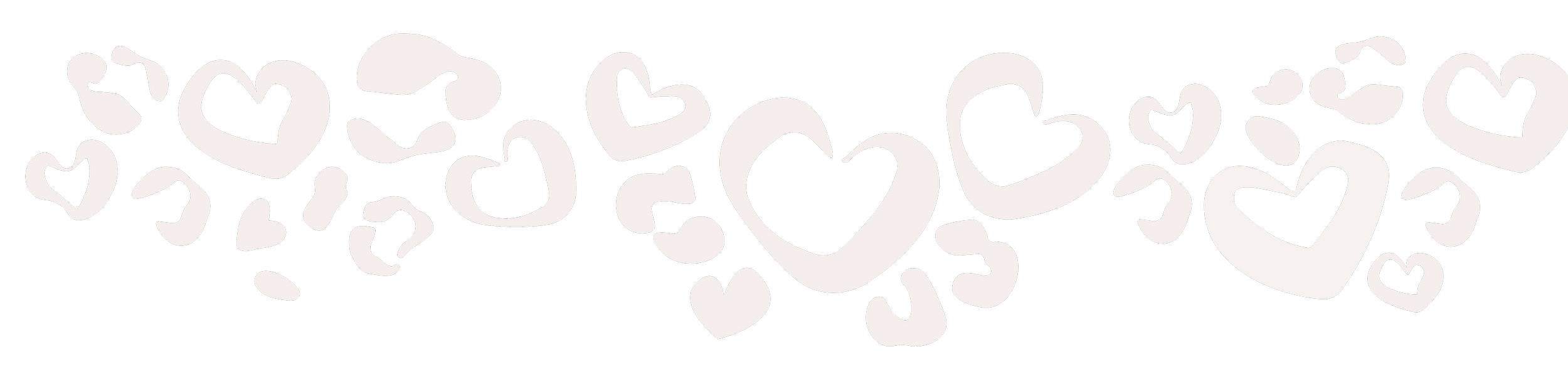 White hearts of various sizes on a black background, arranged in a flowing pattern.