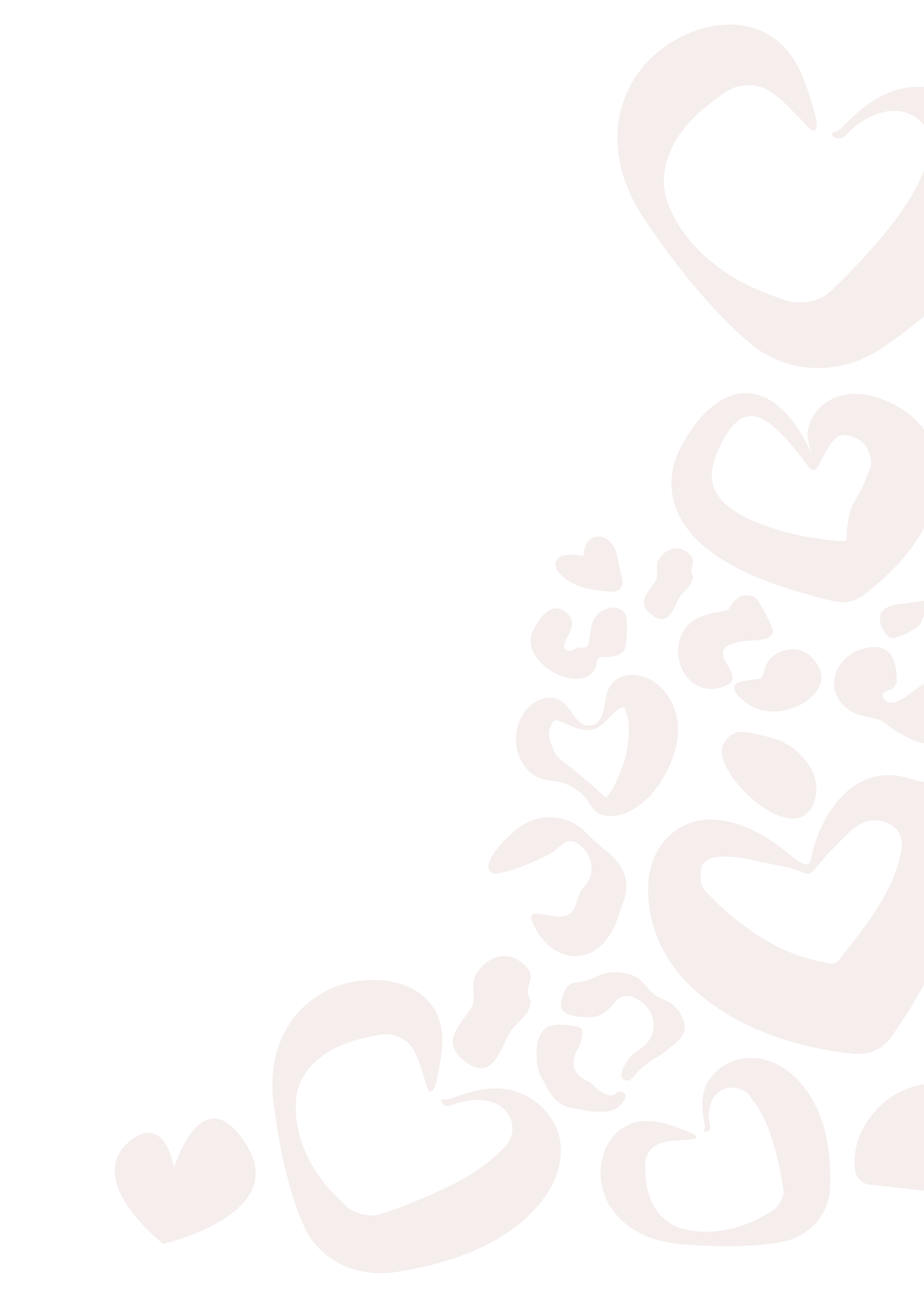 Black background with white hearts of varying sizes scattered along the right side.