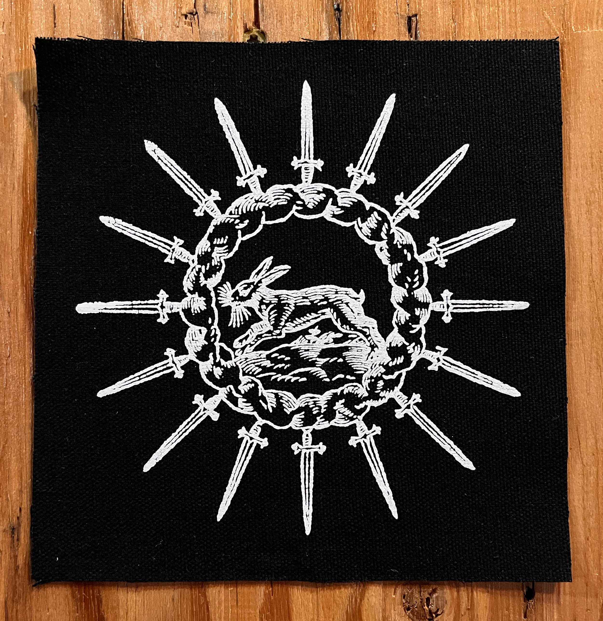 Rabbit Circle Small Patch White on Black.png