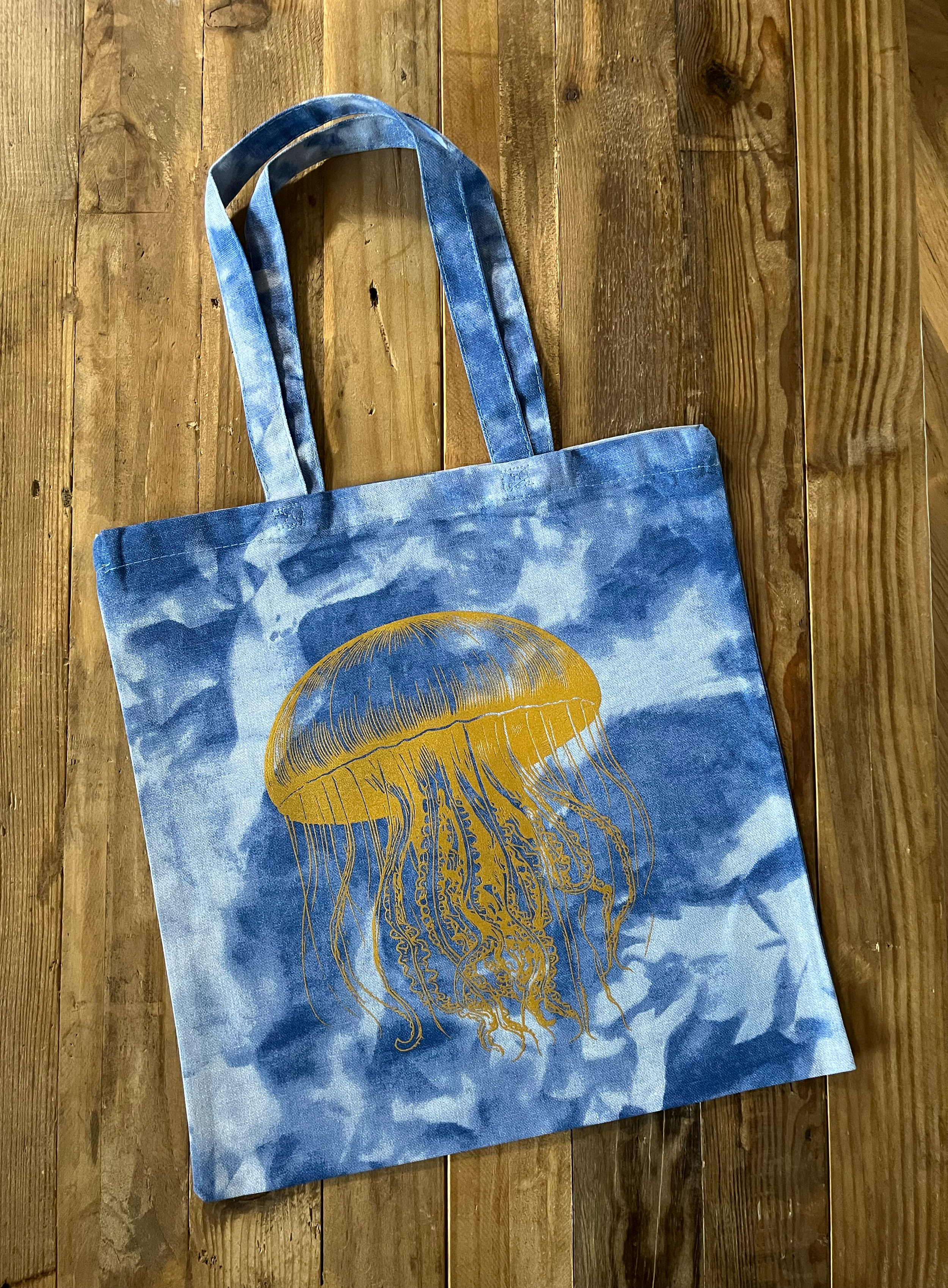 Gold Jellyfish Tie-Dye Heavy Duty Canvas Tote Bag