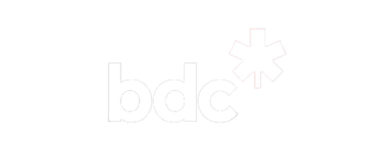 Logo with the lowercase letters 'bdc' and a pink asterisk symbol to the upper right.