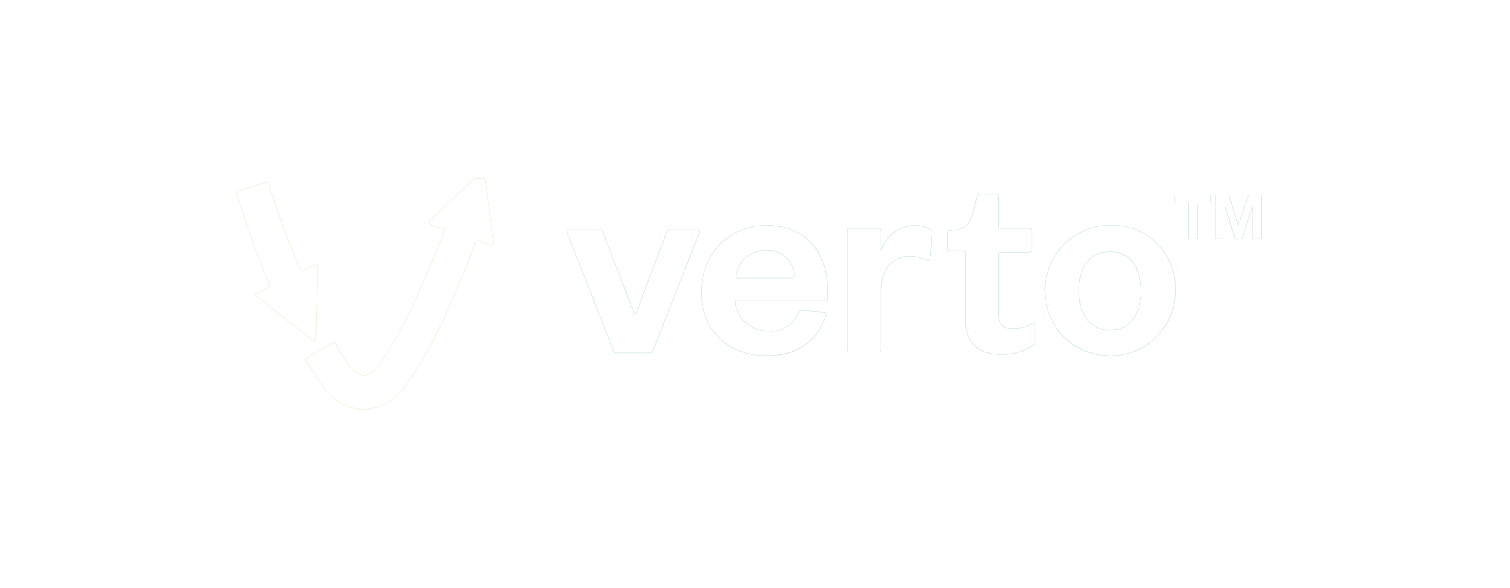 Verto logo with stylized check mark symbol and lowercase white letters on black background.
